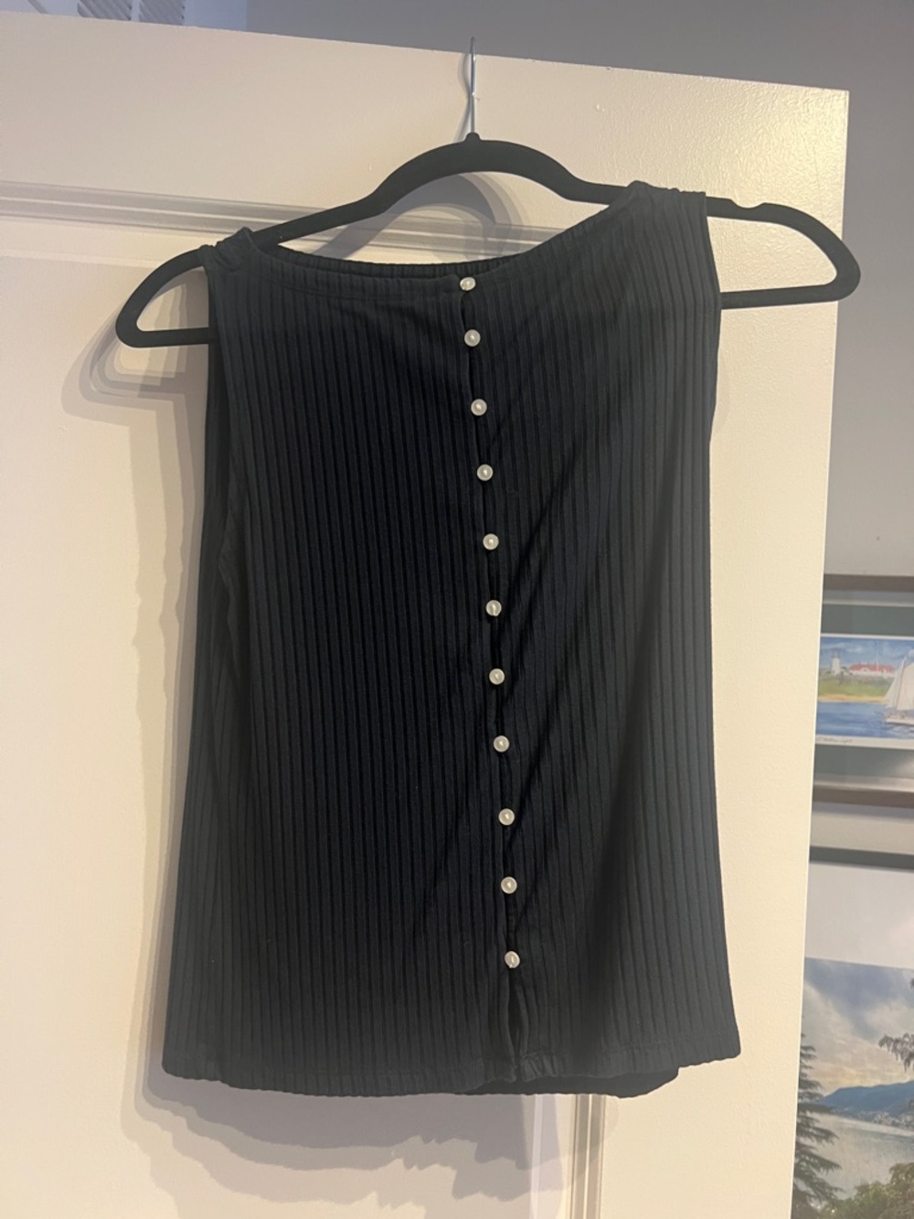 Abercrombie Black Ribbed Button-Front Tank Top
